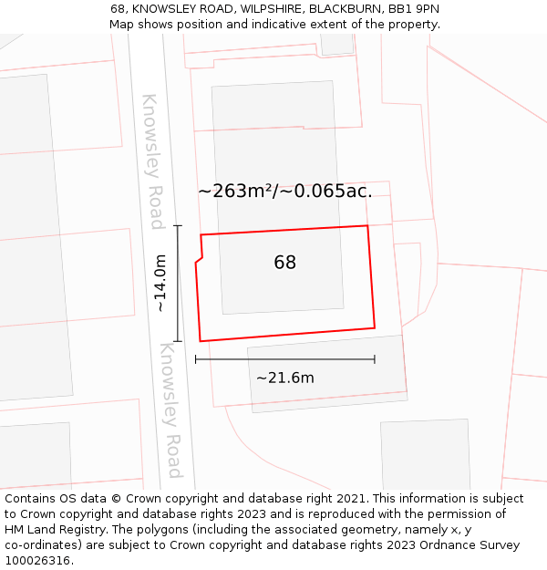 68, KNOWSLEY ROAD, WILPSHIRE, BLACKBURN, BB1 9PN: Plot and title map