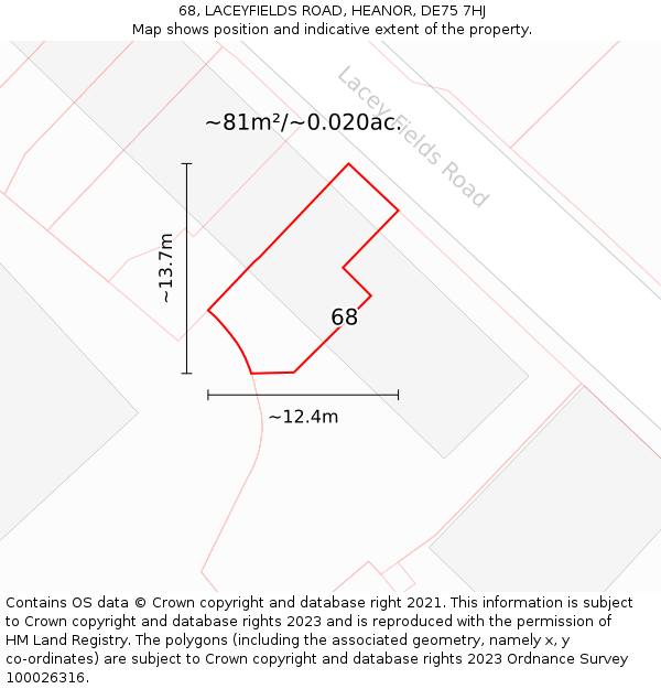 68, LACEYFIELDS ROAD, HEANOR, DE75 7HJ: Plot and title map