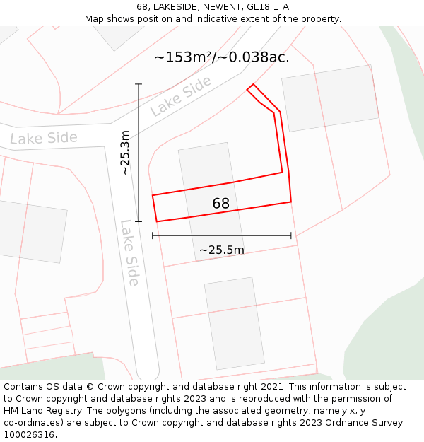 68, LAKESIDE, NEWENT, GL18 1TA: Plot and title map