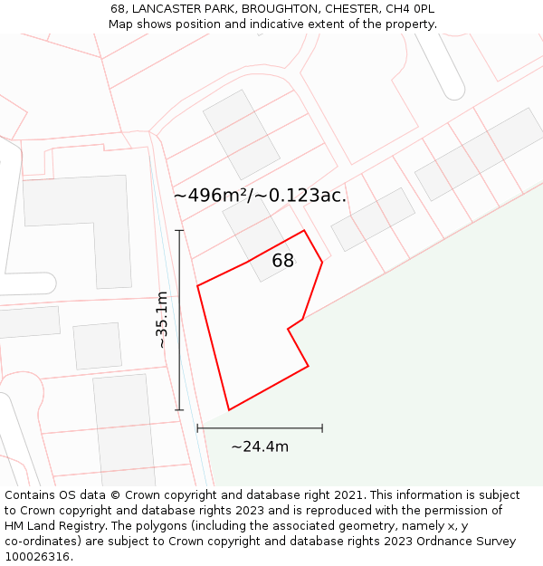 68, LANCASTER PARK, BROUGHTON, CHESTER, CH4 0PL: Plot and title map