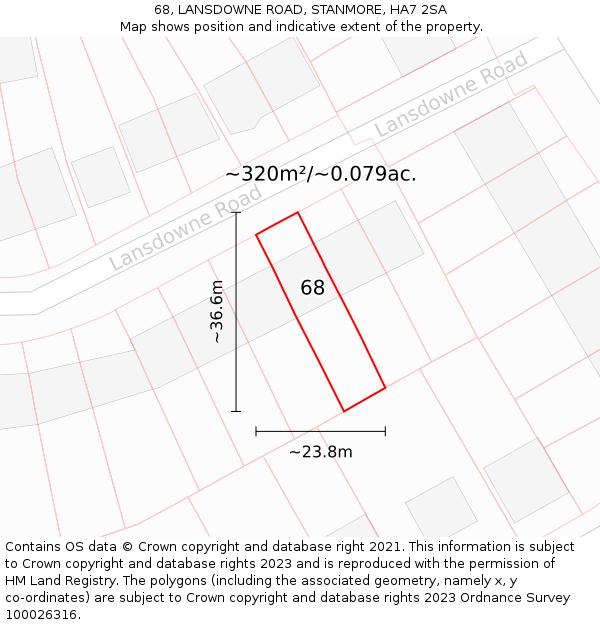 68, LANSDOWNE ROAD, STANMORE, HA7 2SA: Plot and title map