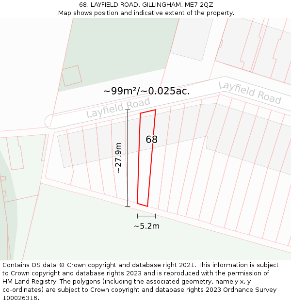 68, LAYFIELD ROAD, GILLINGHAM, ME7 2QZ: Plot and title map