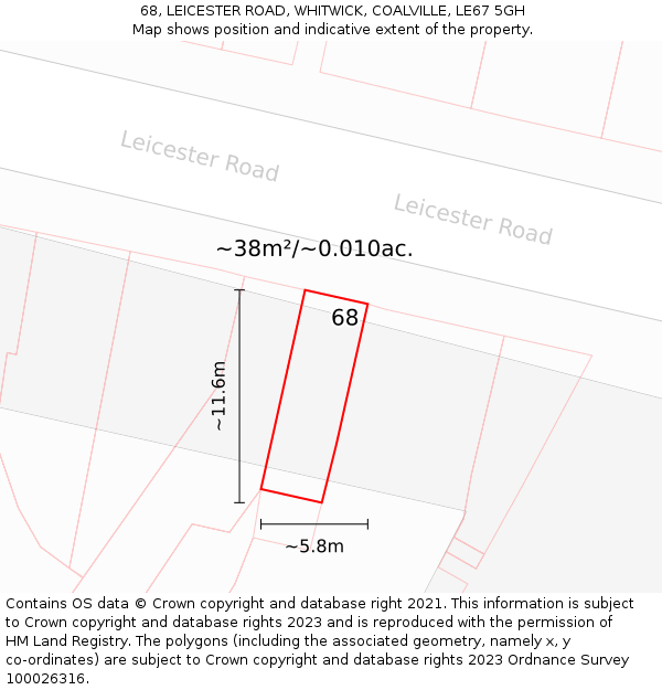 68, LEICESTER ROAD, WHITWICK, COALVILLE, LE67 5GH: Plot and title map