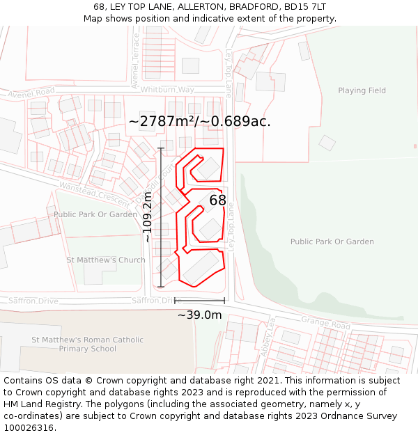 68, LEY TOP LANE, ALLERTON, BRADFORD, BD15 7LT: Plot and title map