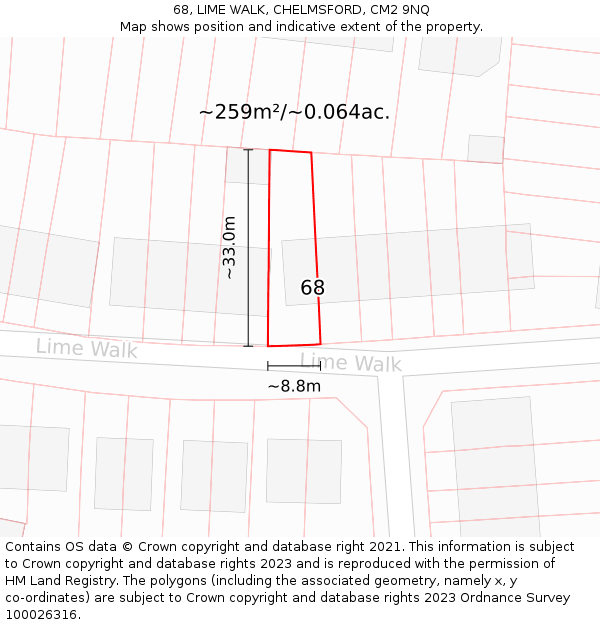 68, LIME WALK, CHELMSFORD, CM2 9NQ: Plot and title map