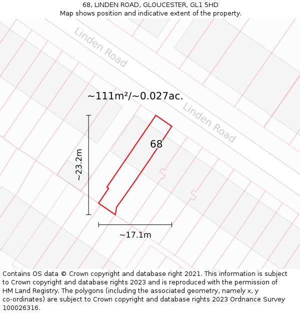 68, LINDEN ROAD, GLOUCESTER, GL1 5HD: Plot and title map