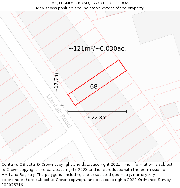 68, LLANFAIR ROAD, CARDIFF, CF11 9QA: Plot and title map