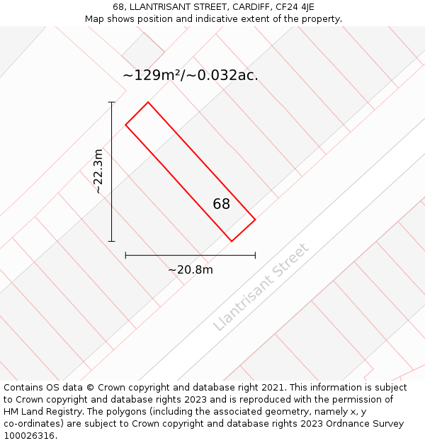 68, LLANTRISANT STREET, CARDIFF, CF24 4JE: Plot and title map