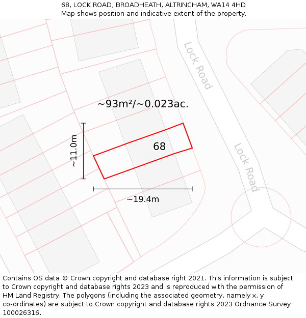 68, LOCK ROAD, BROADHEATH, ALTRINCHAM, WA14 4HD: Plot and title map