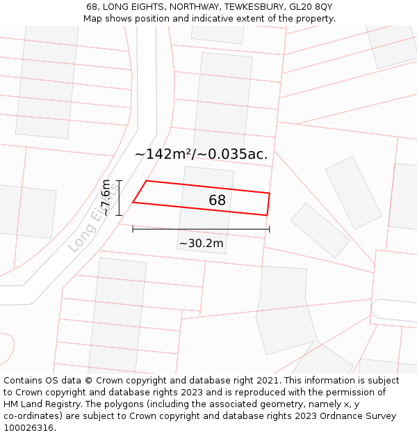 68, LONG EIGHTS, NORTHWAY, TEWKESBURY, GL20 8QY: Plot and title map