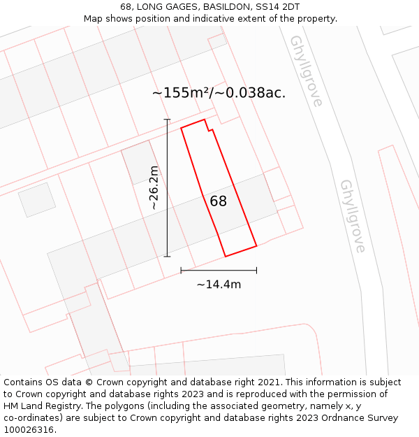 68, LONG GAGES, BASILDON, SS14 2DT: Plot and title map