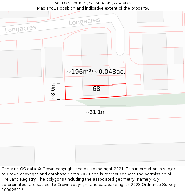 68, LONGACRES, ST ALBANS, AL4 0DR: Plot and title map