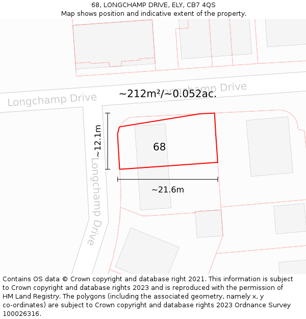68, LONGCHAMP DRIVE, ELY, CB7 4QS: Plot and title map
