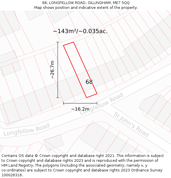 68, LONGFELLOW ROAD, GILLINGHAM, ME7 5QQ: Plot and title map
