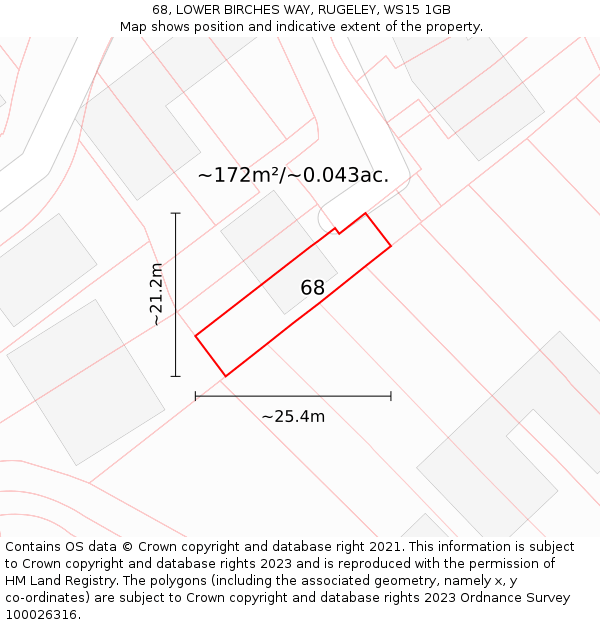 68, LOWER BIRCHES WAY, RUGELEY, WS15 1GB: Plot and title map