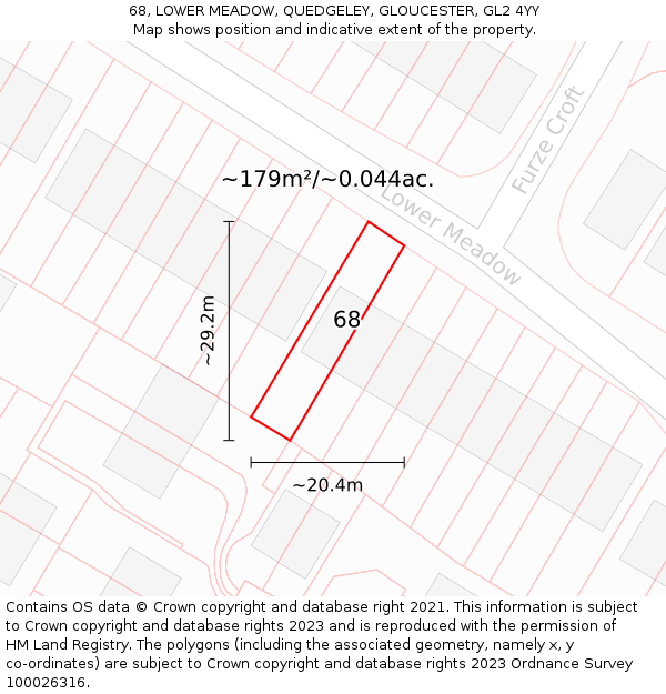 68, LOWER MEADOW, QUEDGELEY, GLOUCESTER, GL2 4YY: Plot and title map