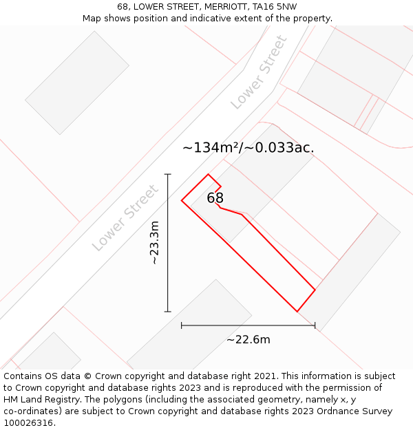 68, LOWER STREET, MERRIOTT, TA16 5NW: Plot and title map