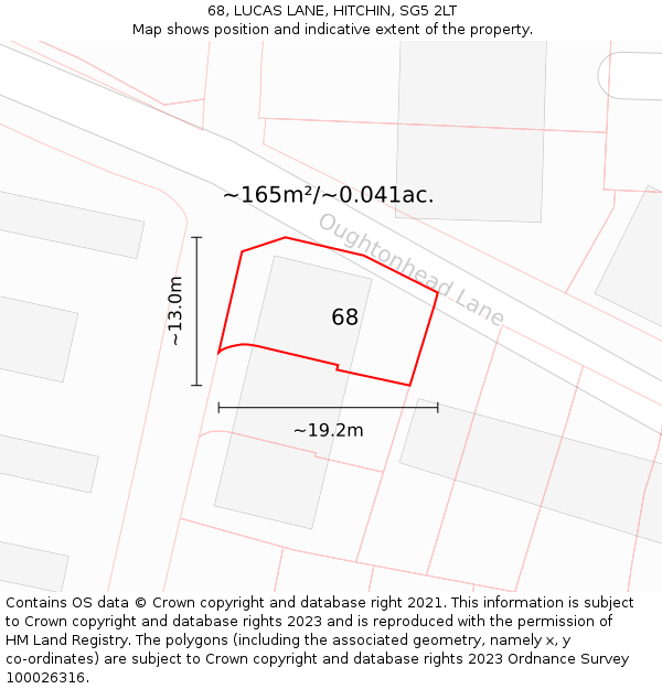 68, LUCAS LANE, HITCHIN, SG5 2LT: Plot and title map