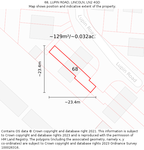 68, LUPIN ROAD, LINCOLN, LN2 4GD: Plot and title map