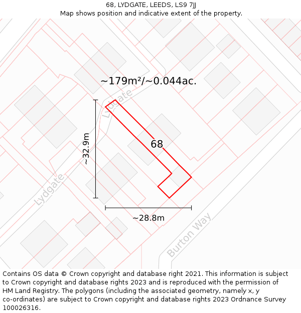 68, LYDGATE, LEEDS, LS9 7JJ: Plot and title map