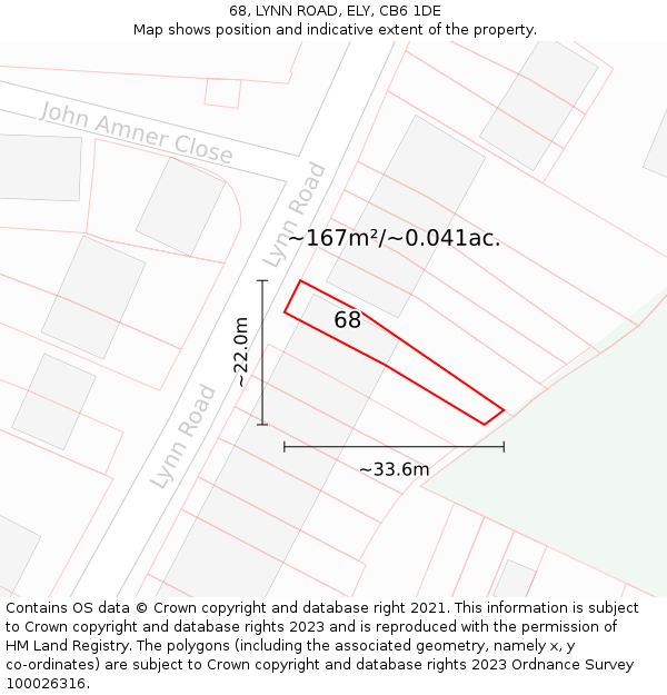 68, LYNN ROAD, ELY, CB6 1DE: Plot and title map