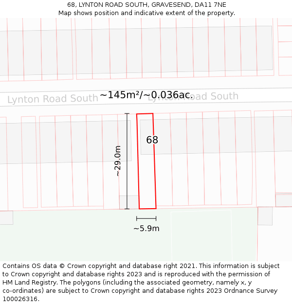 68, LYNTON ROAD SOUTH, GRAVESEND, DA11 7NE: Plot and title map