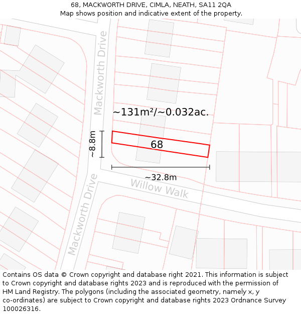 68, MACKWORTH DRIVE, CIMLA, NEATH, SA11 2QA: Plot and title map