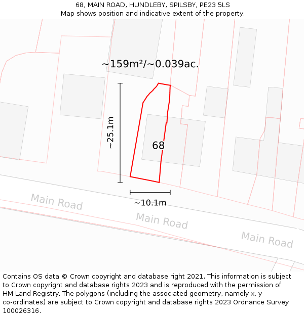 68, MAIN ROAD, HUNDLEBY, SPILSBY, PE23 5LS: Plot and title map