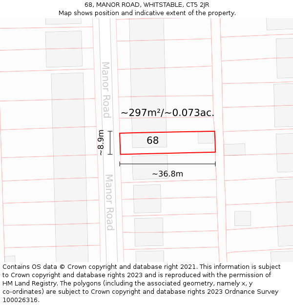 68, MANOR ROAD, WHITSTABLE, CT5 2JR: Plot and title map