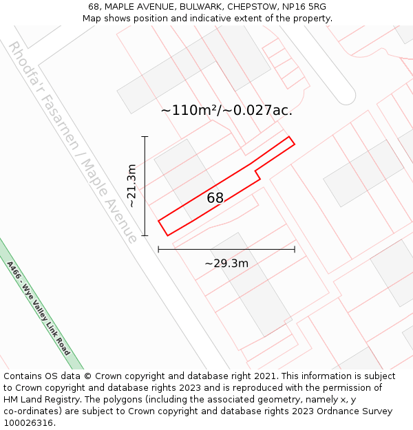 68, MAPLE AVENUE, BULWARK, CHEPSTOW, NP16 5RG: Plot and title map