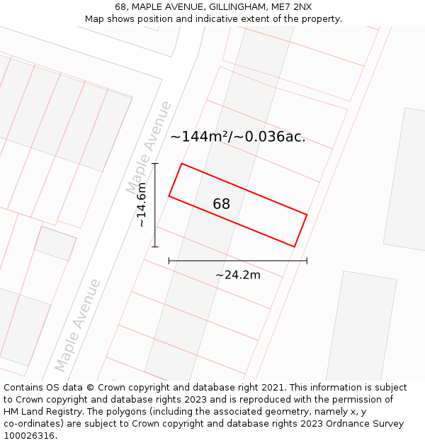 68, MAPLE AVENUE, GILLINGHAM, ME7 2NX: Plot and title map