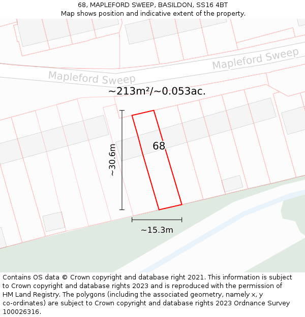 68, MAPLEFORD SWEEP, BASILDON, SS16 4BT: Plot and title map