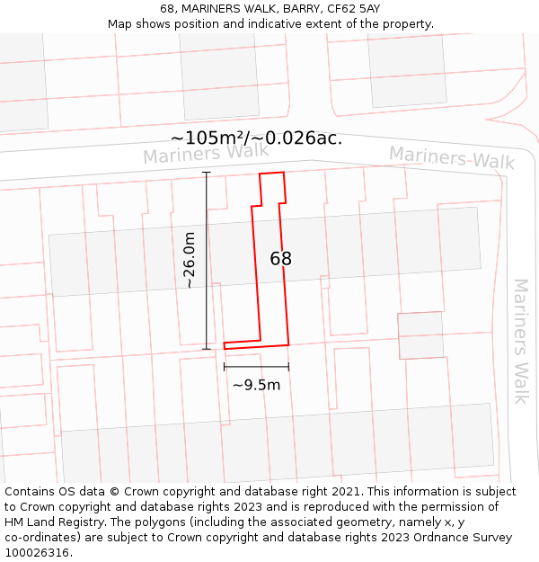 68, MARINERS WALK, BARRY, CF62 5AY: Plot and title map
