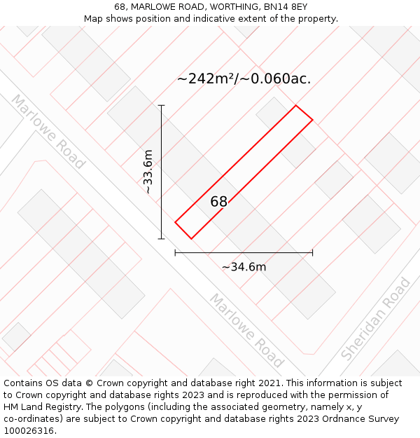 68, MARLOWE ROAD, WORTHING, BN14 8EY: Plot and title map