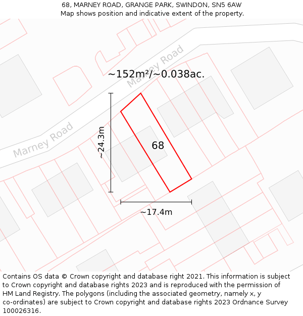 68, MARNEY ROAD, GRANGE PARK, SWINDON, SN5 6AW: Plot and title map