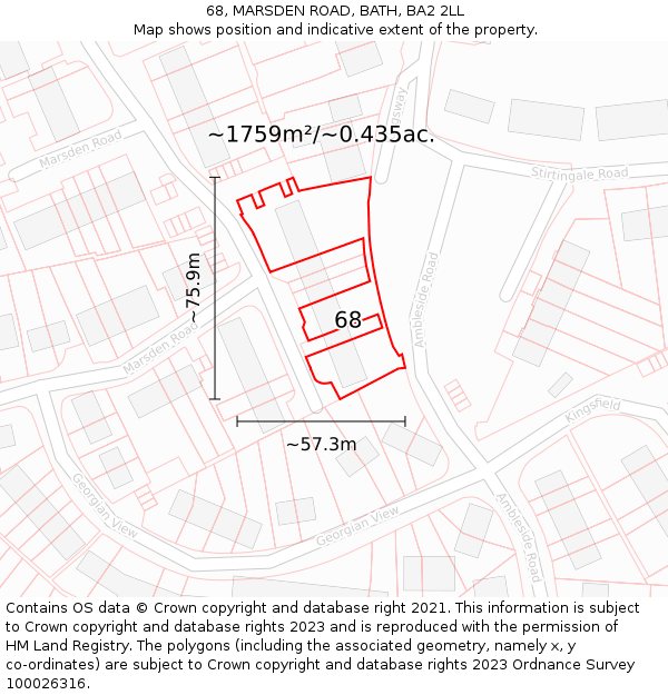 68, MARSDEN ROAD, BATH, BA2 2LL: Plot and title map