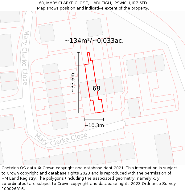 68, MARY CLARKE CLOSE, HADLEIGH, IPSWICH, IP7 6FD: Plot and title map