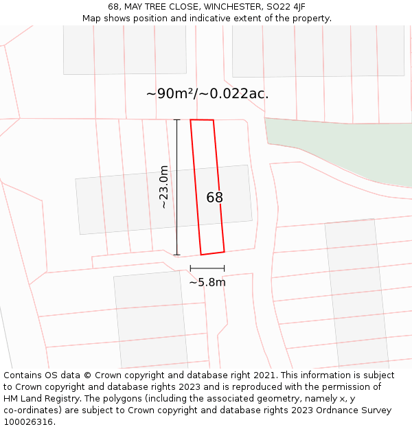 68, MAY TREE CLOSE, WINCHESTER, SO22 4JF: Plot and title map