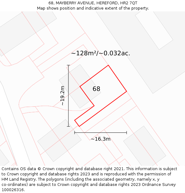 68, MAYBERRY AVENUE, HEREFORD, HR2 7QT: Plot and title map