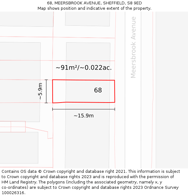 68, MEERSBROOK AVENUE, SHEFFIELD, S8 9ED: Plot and title map