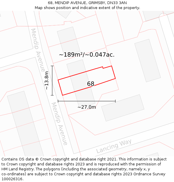 68, MENDIP AVENUE, GRIMSBY, DN33 3AN: Plot and title map