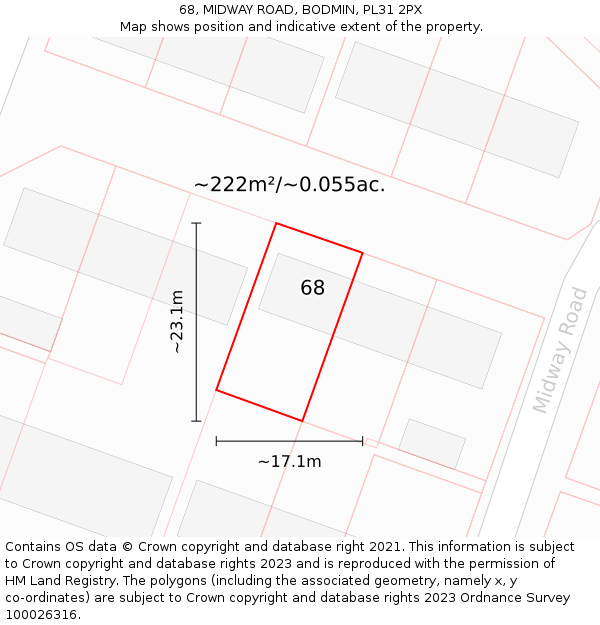 68, MIDWAY ROAD, BODMIN, PL31 2PX: Plot and title map