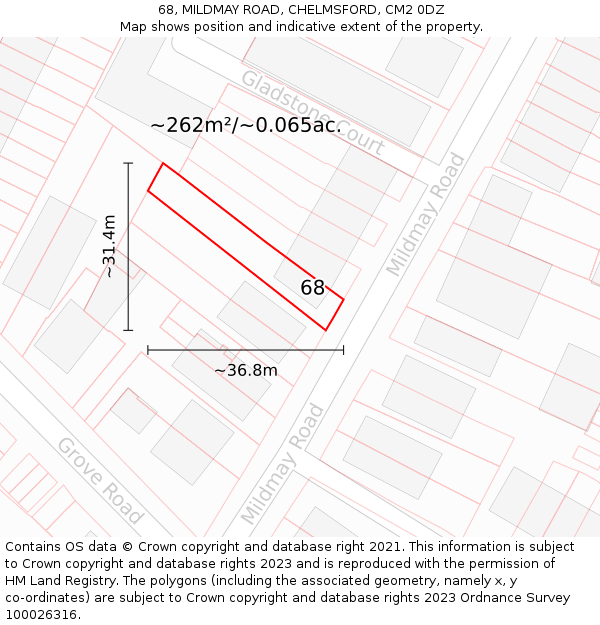 68, MILDMAY ROAD, CHELMSFORD, CM2 0DZ: Plot and title map