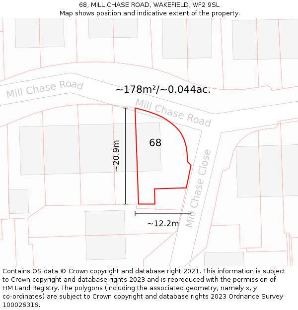 68, MILL CHASE ROAD, WAKEFIELD, WF2 9SL: Plot and title map
