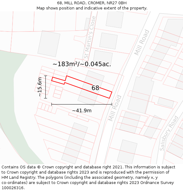 68, MILL ROAD, CROMER, NR27 0BH: Plot and title map