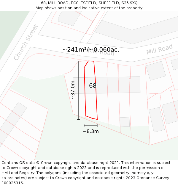68, MILL ROAD, ECCLESFIELD, SHEFFIELD, S35 9XQ: Plot and title map