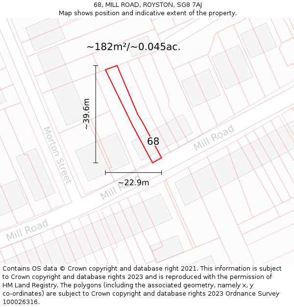 68, MILL ROAD, ROYSTON, SG8 7AJ: Plot and title map