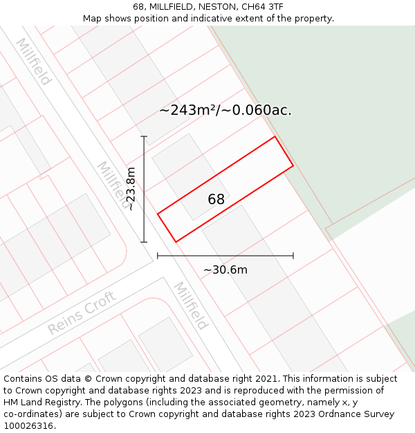 68, MILLFIELD, NESTON, CH64 3TF: Plot and title map