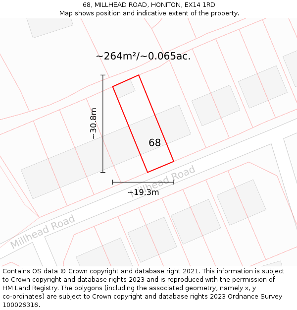 68, MILLHEAD ROAD, HONITON, EX14 1RD: Plot and title map