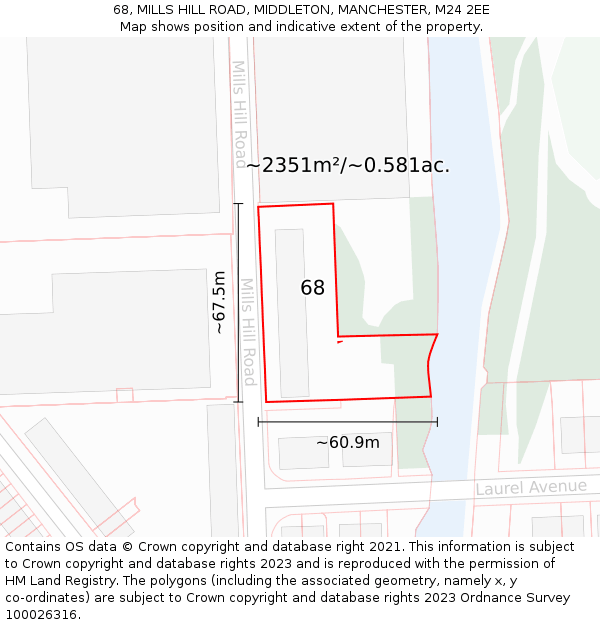 68, MILLS HILL ROAD, MIDDLETON, MANCHESTER, M24 2EE: Plot and title map